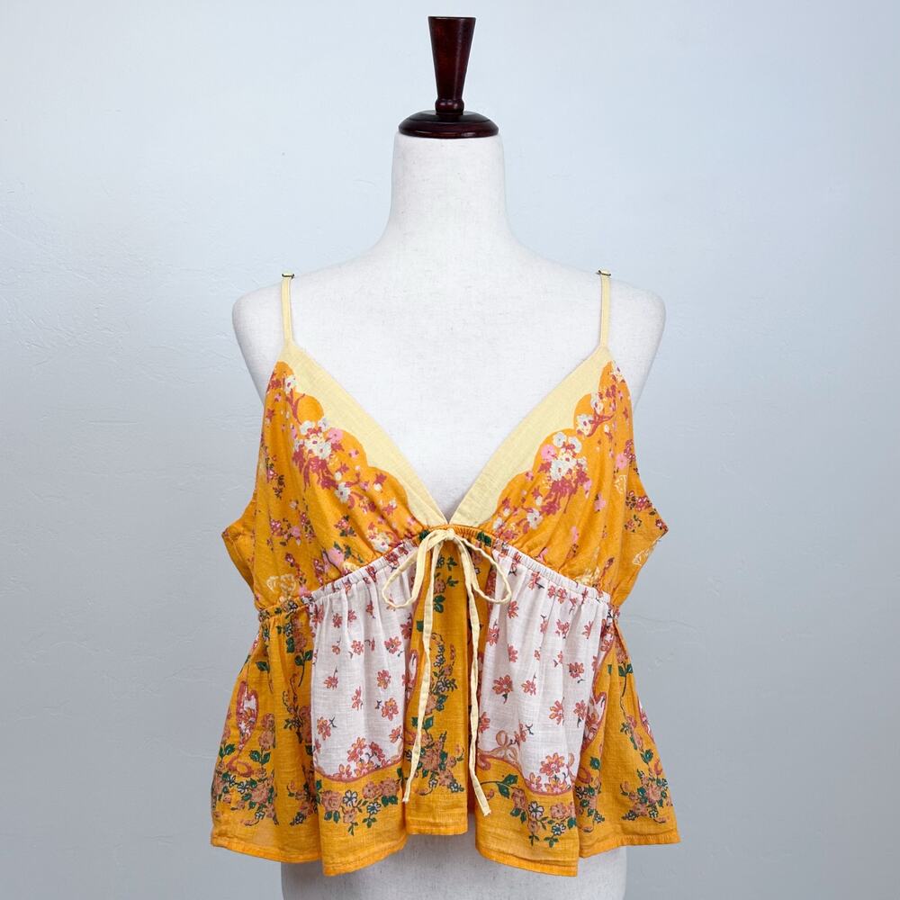 Free People LARGE Orange Floral Patchwork Cotton Cami Double Date Tank Top NWT - Picture 2 of 11
